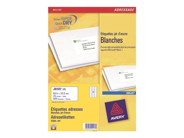 Avery - 33.9 x 64 mm 600 stk (25 ark x 24) adresselapper