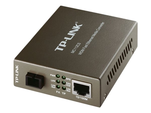 TP-Link MC112CS - Fibermedieomformer - 100Mb LAN - 10Base-T, 100Base-FX, 100Base-TX - RJ-45 / SC-enkeltmodus - opp til 20 km - 1310 (TX) / 1550 (RX...