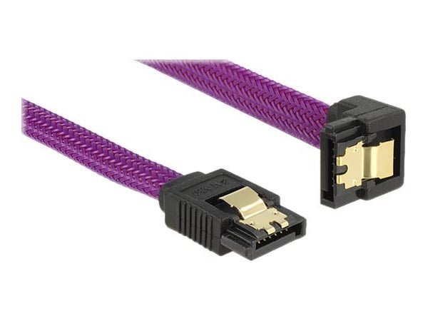 Delock Premium - SATA-kabel - Serial ATA 150/300/600 - SATA (hann) til SATA (hann) - 30 cm - låst, 90° kontakt - purpur