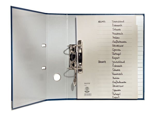 LEITZ duggpapirmapper, blanke, A4 overstørrelse, 20-delt grå, 100 g/m², perforering: 80 mm, med hullforsterkning av (1220-00-85)