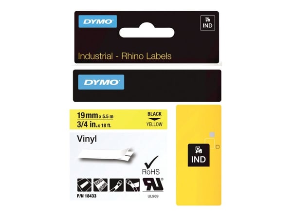 DYMO - Selvklebende - svart på gul - Rull (1,9 cm x 5,5 m) 1 rull(er) vinyl - for Rhino 4200, 6000, 6000 Hard Case Kit; RhinoPRO 5000
