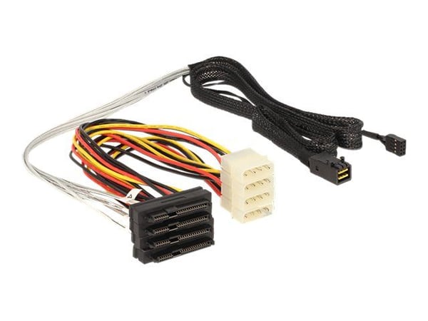 Delock - SAS intern kabel - med sidebånd - SAS 6Gbit/s - 29-pins intern SAS (SFF-8482) (hunn) til 4-pin intern strøm, 4 x Mini SAS HD (SFF-8643) (h...