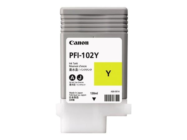 Canon LUCIA PFI-102 Y - 130 ml - keltainen - alkuperäinen - mustesäiliö - imagePROGRAF iPF510, iPF610, iPF610, iPF650, iPF655, iPF750, iPF755, iPF7...