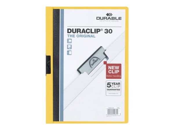 DURABLE DURACLIP 30 - Klipsfil - for A4 (210 x 297 mm) - kapasitet: 30 ark - gul med transparent frontperm