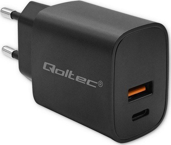 Qoltec Power Pro - Strømadapter - GaN, 5-20V, 1.5-3A - 30 watt - 3 A - Fast Charge - 2 utgangskontakter (USB-C, USB) - svart