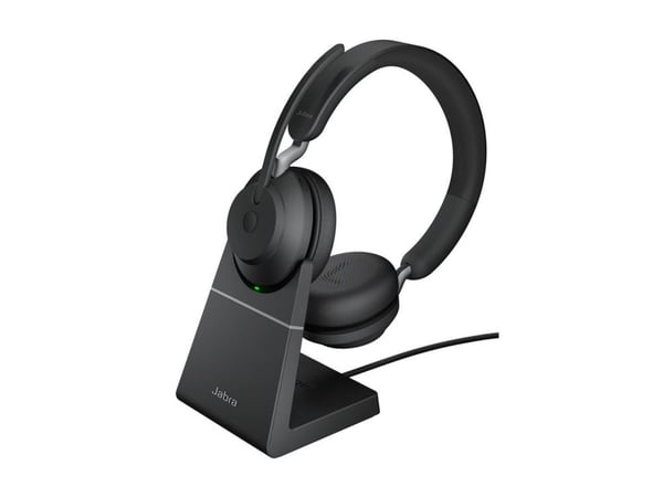 Jabra Evolve2 65 UC Stereo - Hodesett - on-ear - Bluetooth - trådløs - USB-C - lydisolerende - svart - med ladestativ