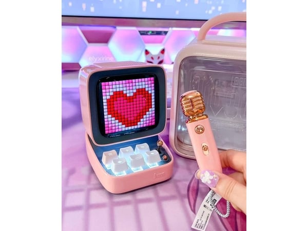 Divoom Ditoo-Mic Mini, 15 W, Trådløs, Bærbar monohøyttaler, Rosa, Mobiltelefon/Smart-telefon, MicroSD (TransFlash)