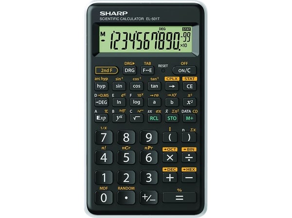 Sharp EL-501T, Lomme, Vitenskaplig, 12 sifre, 1 linjer, Batteri, Svart, Hvit