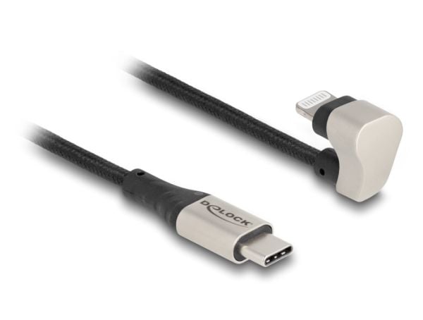 Delock - Lightning-kabel - Lightning hann vinklet til 24 pin USB-C hann - 2 m - MFI-sertifisert - svart/sølv - vinklet, up to 480 Mbps