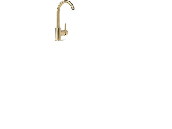 BLUE LABEL Etgrebs håndvaskarmatur uden bundventil - kold start funktion & 3/8" tilslutningsslang - børstet guld - med drejbar C tud