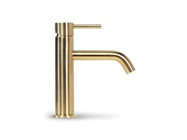 BLUE LABEL Etgrebs håndvaskarmatur uden bundventil - kold start funktion & 3/8" tilslutningsslanger - børstet guld