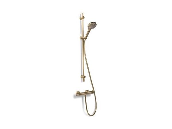 BLUE LABEL Termostatarmatur inkl. 90 cm håndbrusesæt med 3 stråletyper samt 1500 mm bruseslange - børstet guld