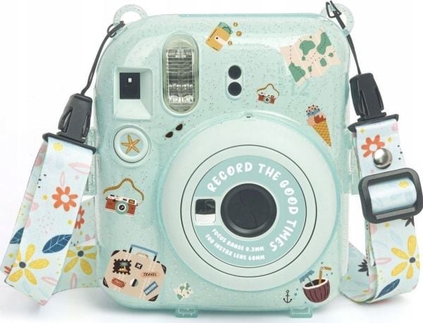 LoveInstant fodral/etui för FujiFilm Fuji INSTAX Mini 12 + klistermärken och ficka för bilder – grön glitter