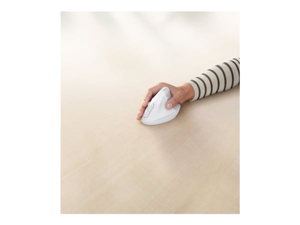 Logitech Lift for Business - Vertikal mus - ergonomisk - 6 knapper - trådløs - Bluetooth, 2.4 GHz - Logitech Logi Bolt USB-mottaker - elfenbenshvit