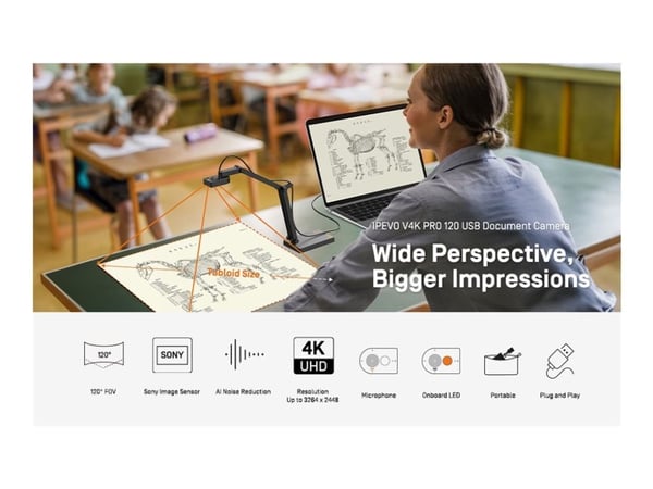 IPEVO V4K PRO 120 - Dokumentkamera - farge - 4K - lyd - USB