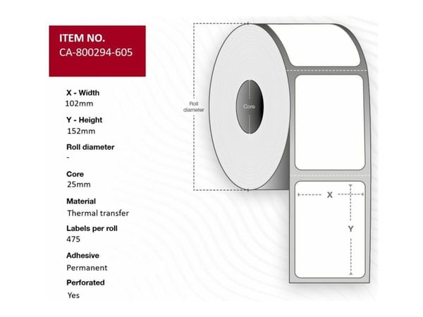 Capture - Permanet adhesiv - ubelagt - perforert - hvit - 102 x 152 mm 5700 etikett(er) (12 rull(er) x 475) merkelapper (alternativ for: Zebra 8002...