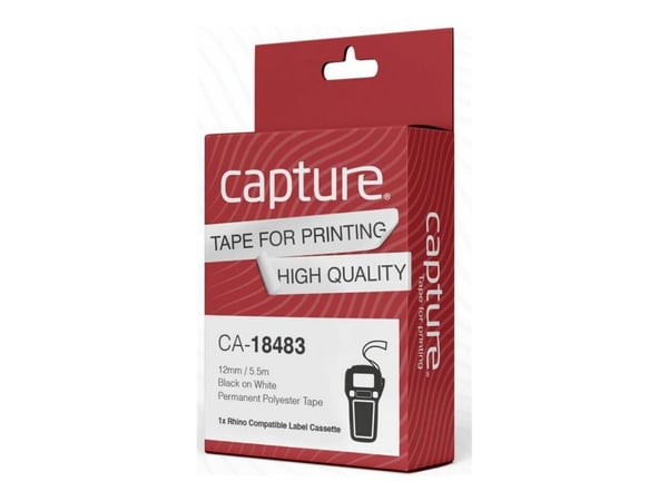 Capture - Polyester - laminert - permanet adhesiv - svart på hvitt - Rull (1,2 cm x 5,5 m) 1 kassett(er) hengeboks - merketape (alternativ for: DYM...
