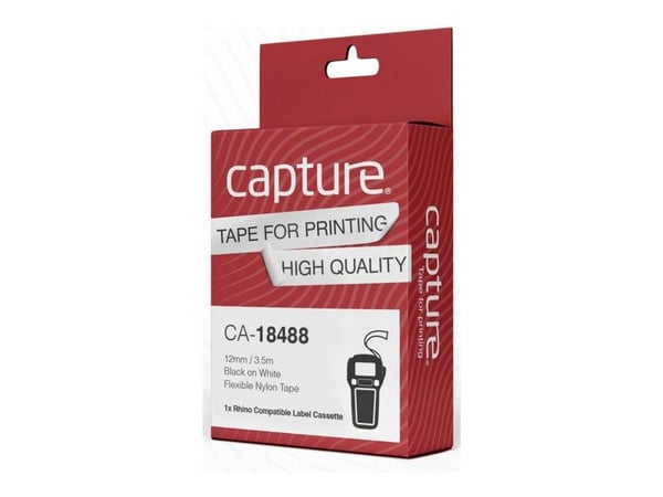 Capture - Nylon - laminert - svart på hvitt - Roll (1.2 cm x 3.5 m) 1 kassett(er) hengeboks - fleksibel etikett-tape (alternativ for: DYMO 18488) -...