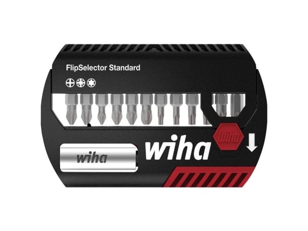 Wiha FlipSelector Standard, 12 stykker, Philips, Pozidriv, Torx, Polyester, PH2 PZ1 PZ2 PZ3 T15 T20 T25 T10 T30 T40, 25 mm, 25,4 / 4 mm (1 / 4")