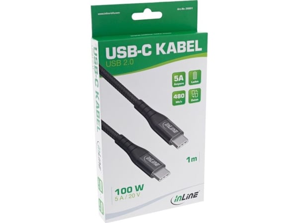 InLine 35851, 1 m, USB C, USB C, USB 2.0, 480 Mbit/s, sortering