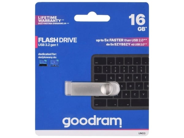GOODRAM FLASHDRIVE 16GB UNO3 SILVER USB 3.2 Gen 1