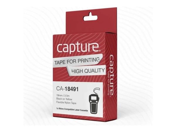 Capture - Nylon - laminert - svart på gult - Roll (1.9 cm x 3.5 m) 1 kassett(er) hengeboks - fleksibel etikett-tape (alternativ for: DYMO 18491) - ...