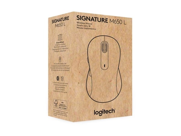 Logitech Signature M650 L for Business - Mus - høyrehendt - 5 knapper - trådløs - 2.4 GHz, Bluetooth - Logitech Logi Bolt USB-mottaker - grafitt