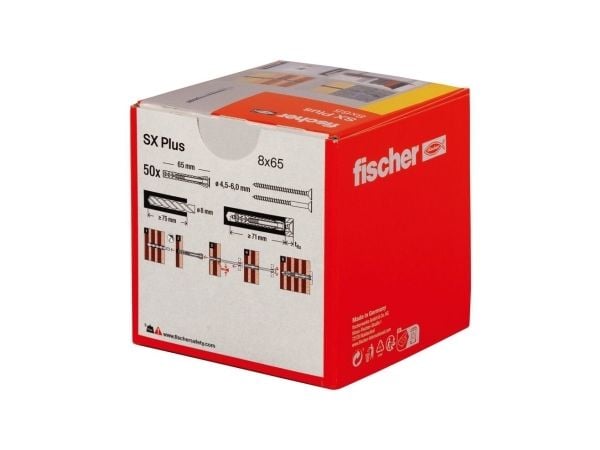 Fischer 568108, Ekspansjonsanker, Lettbetong, Murstein, Betong, Gipsfiberplate, Murverk, Nylon, Grå, Tyskland, 8 mm