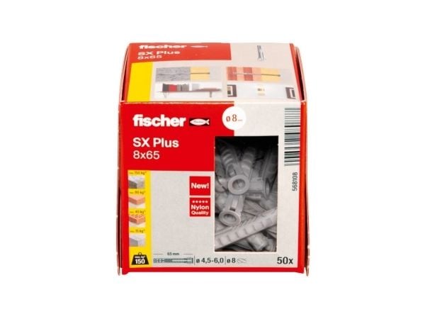 Fischer 568108, Ekspansjonsanker, Lettbetong, Murstein, Betong, Gipsfiberplate, Murverk, Nylon, Grå, Tyskland, 8 mm