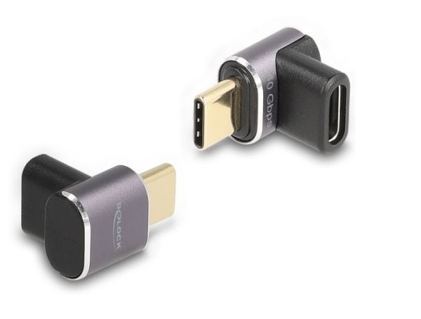 Delock - USB-adapter - 24 pin USB-C (hann) til 24 pin USB-C (hunn) - USB 2.0 / USB 3.2 / USB4 / Thunderbolt 3 - 20 V - 5 A - 1.5 cm - vinklet, USB ...