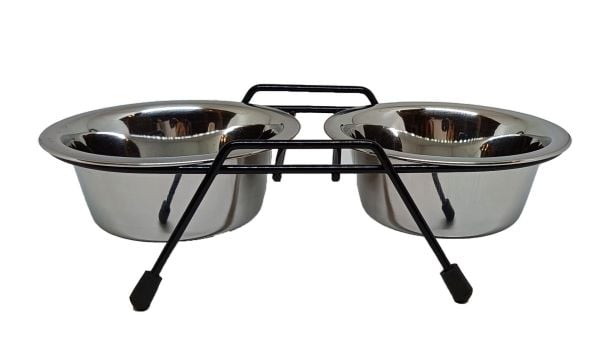 Sourcing dobbel metalskål med stativ til hund 2x1,8 L