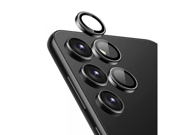 Crong Lens Ring - Herdet glass for kameralinsen til Samsung Galaxy S24+ (svart)