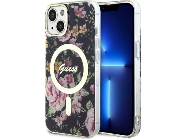 Guess GUHMP14MHCFWSK iPhone 14 Plus 6.7" black/black hardcase Flower MagSafe