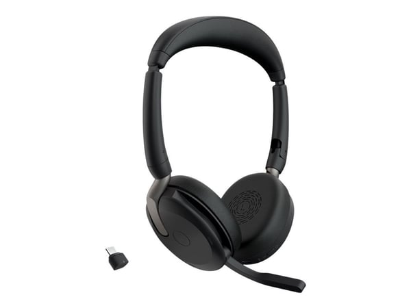 Jabra Evolve2 65 Flex UC Stereo - Hodesett - on-ear - Bluetooth - trådløs - aktiv støydemping - USB-C - svart - Optimert for UC