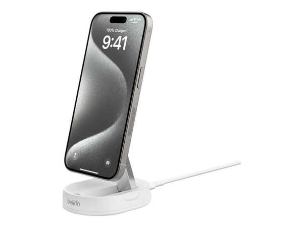 Belkin BoostCharge Pro - Trådløst ladestativ - magnetisk + AC-strømadapter - 15 watt - hvit