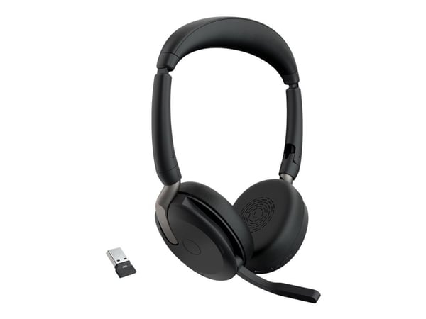 Jabra Evolve2 65 Flex UC Stereo - Hodesett - on-ear - Bluetooth - trådløs - aktiv støydemping - USB-A - svart - Optimert for UC