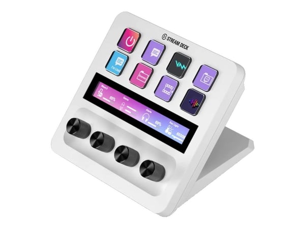Elgato Stream Deck + - Tangentsats - med LCD-pekpanel, 4 rattar - bakgrundsbelyst - USB - vit