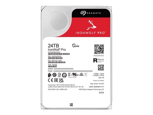 Seagate IronWolf Pro ST24000NT002 - Harddisk - 24 TB - intern - 3.5" - SATA 6Gb/s - 7200 rpm - buffer: 512 MB - med 3-års Seagate Rescue Data Recovery