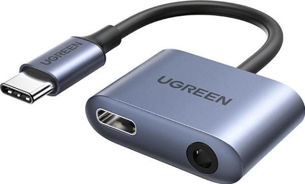 Ugreen - USB-C til hodetelefonjakk / ladeadapter - USB-C hann til USB-C, 3,5 mm telefonjakk hunn - USB Power Delivery (30 W)