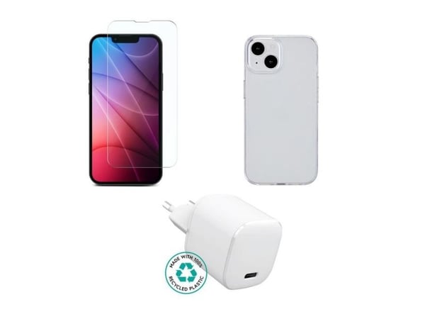 eSTUFF - Tilbehørssett for mobiltelefon - charger, cover, glass - for Apple iPhone 14