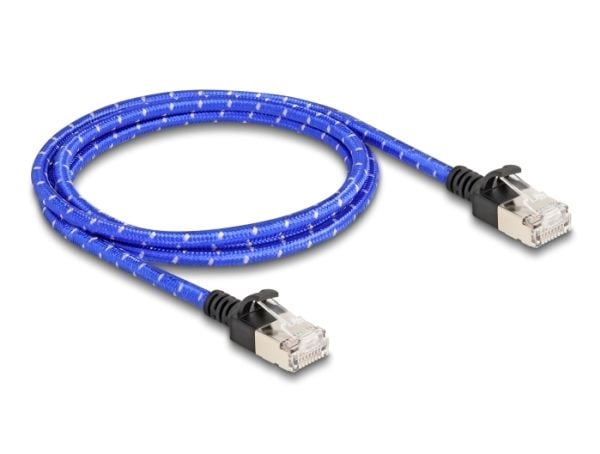Delock - Nettverkskabel - RJ-45 (hann) til RJ-45 (hann) - 1 m - 4.1 mm - U/FTP - CAT 6a - uten hindringer, slank, flettet belegg - blå