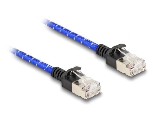 Delock - Nettverkskabel - RJ-45 (hann) til RJ-45 (hann) - 1 m - 4.1 mm - U/FTP - CAT 6a - uten hindringer, slank, flettet belegg - blå