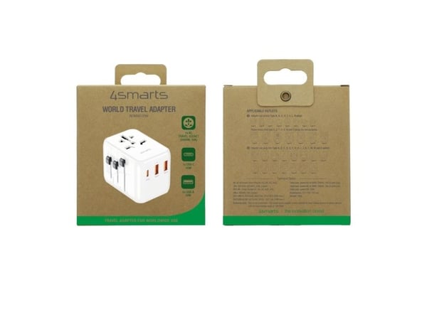 4smarts - Strømadapter - 20 watt - 3 A - 4 utgangskontakter (2-pole, 2 x 9-stifts USB-type A, USB-C) - hvit