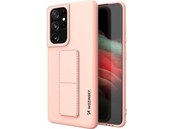 Wozinsky stativdeksel i silikon med stativ til Samsung Galaxy S21 Ultra 5G - rosa