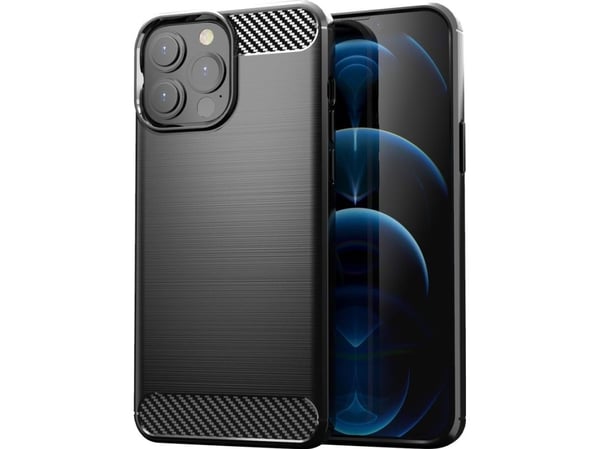 Karbon-etuiet fleksibelt TPU til iPhone 13 Pro - svart