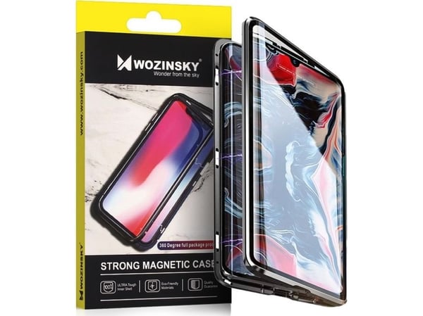 Wozinsky helmagnetisk deksel i hele kroppen med for- og bakside og innebygd glass til Samsung Galaxy A72 4G - svart/transparent