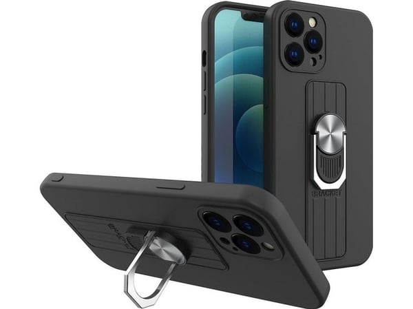 Ring case silikonetui med fingergrep og stativ til Samsung Galaxy S21 Ultra 5G - svart
