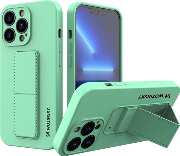 Wozinsky Wozinsky Kickstand-deksel Fleksibelt silikondeksel med stativ for iPhone 13 Mini Mint