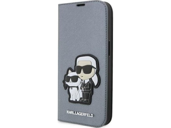 Karl Lagerfeld KLBKP14LSANKCPG iPhone 14 Pro 6,1" bokomslag sølv/sølv Saffiano Karl & Choupette