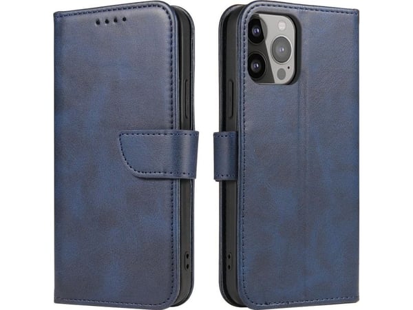 Hurtel Wallet-deksel med klaff og stativ til iPhone 15 Plus Magnetveske - blå